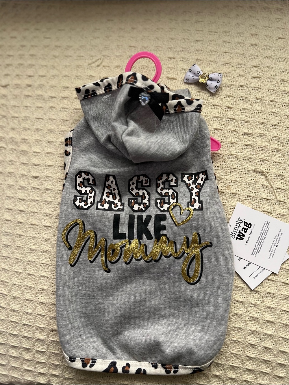 Sassy Like Mommy Gray Leopard Trim Dog Hoodie